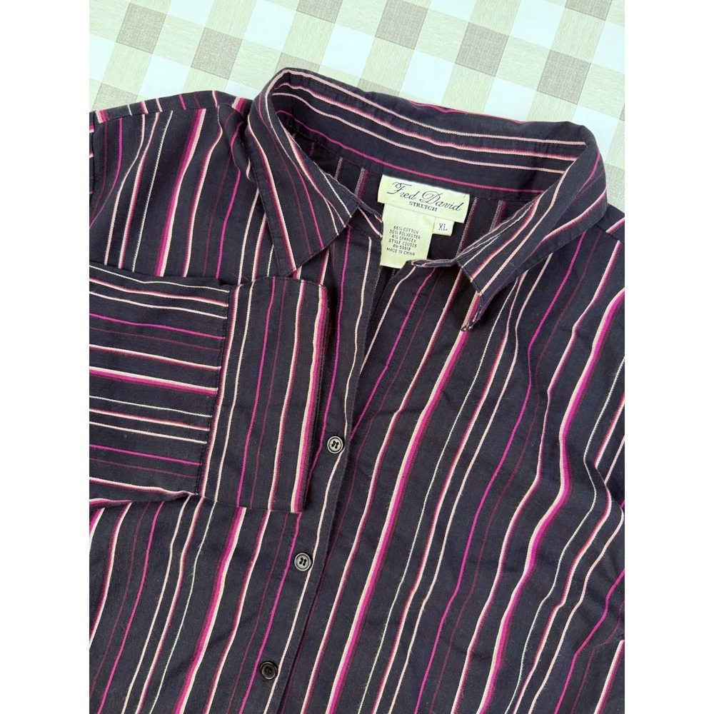 Black Pink Striped Blouse XL Fred David Stretch Career Top
